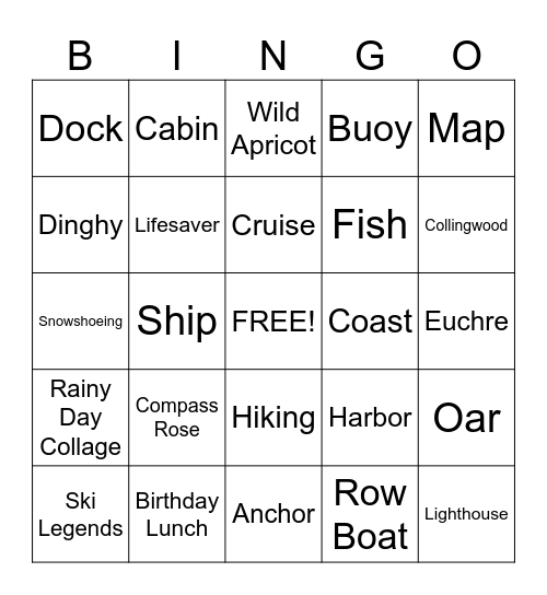 Pretty River Sunset Harbour Cruise Bingo Card