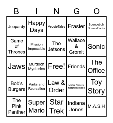 Theme Songs Bingo Card