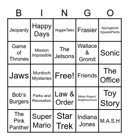 Theme Songs Bingo Card