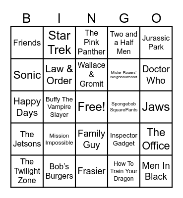 Theme Songs Bingo Card