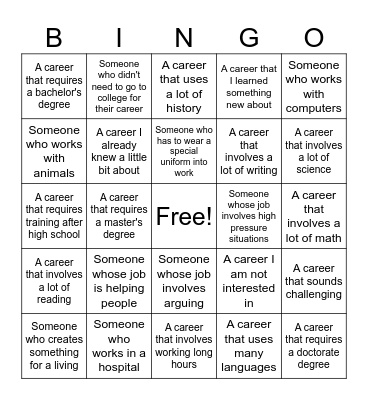 SMS Career Fair Bingo Card