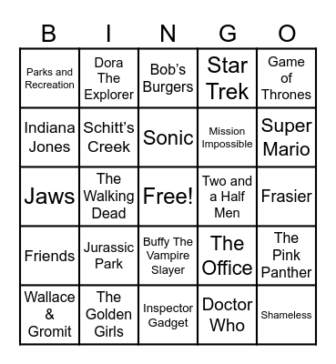 Theme Songs Bingo Card