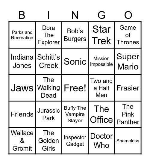 Theme Songs Bingo Card