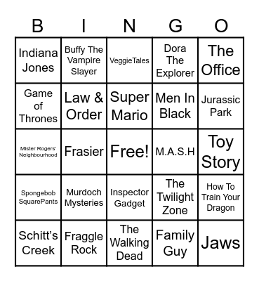 Theme Songs Bingo Card