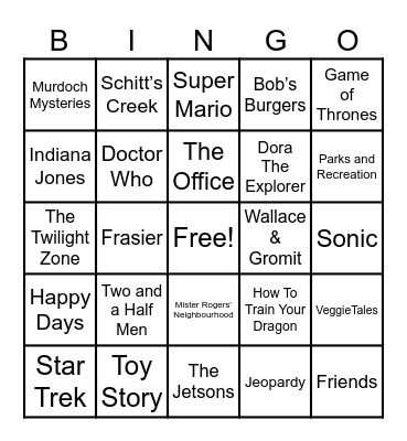 Theme Songs Bingo Card