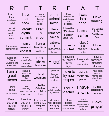 RefreshHer Retreat Bingo Card