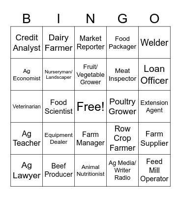 Agriculture Careers Bingo Card