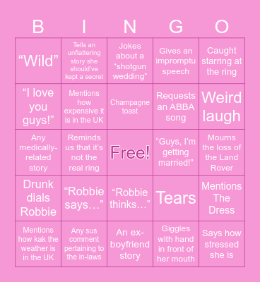 KATE’S BACHELORETTE Bingo Card