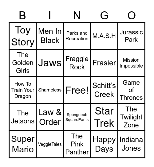 Theme Songs Bingo Card