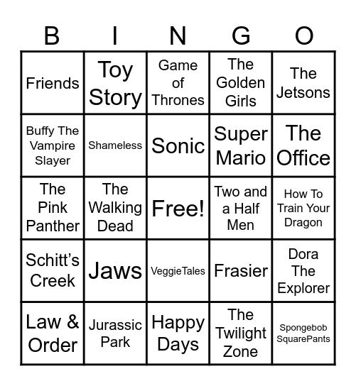 Theme Songs Bingo Card