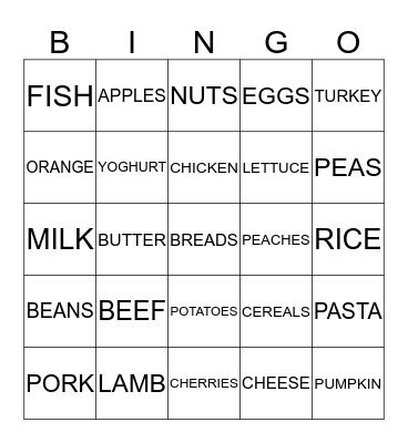 HEALTHY EATING Bingo Card