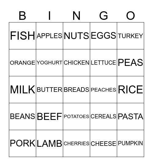 HEALTHY EATING Bingo Card