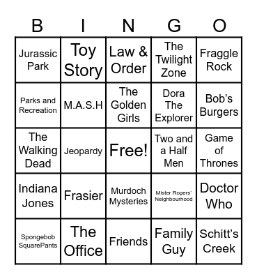 Theme Songs Bingo Card