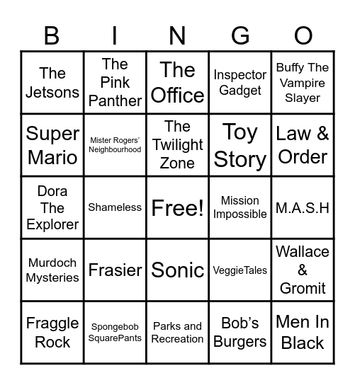 Theme Songs Bingo Card
