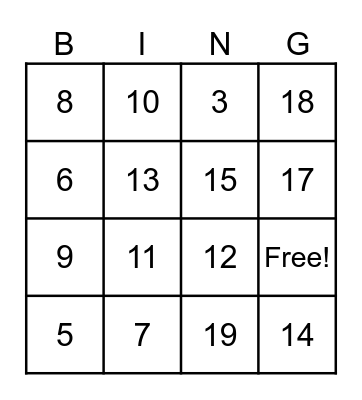 Addition/Subtraction B-I-N-G-O Bingo Card