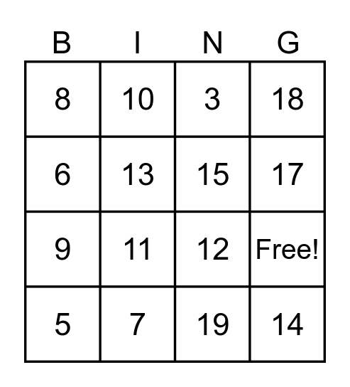 Addition/Subtraction B-I-N-G-O Bingo Card