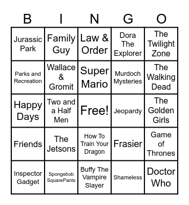 Theme Songs Bingo Card