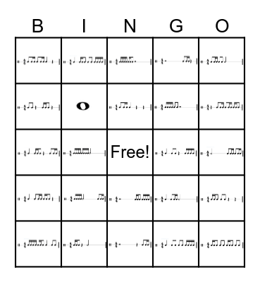 16th Note Rhythm Bingo Card