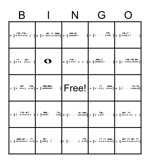 16th Note Rhythm Bingo Card