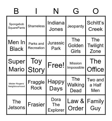 Theme Songs Bingo Card