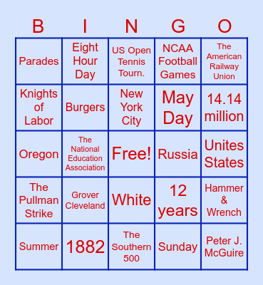 Labor Day Trivia Bingo Card