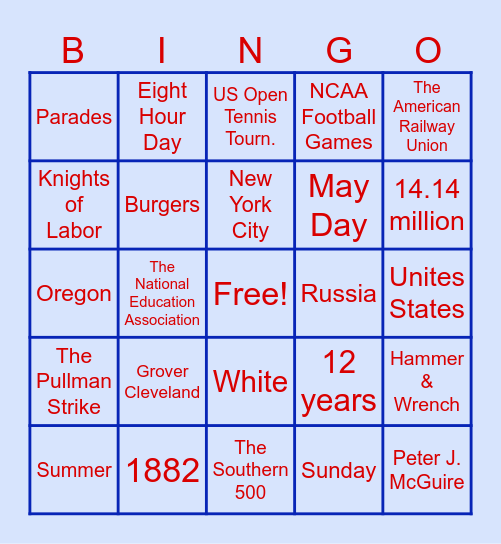 Labor Day Trivia Bingo Card