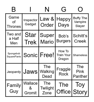 Theme Songs Bingo Card