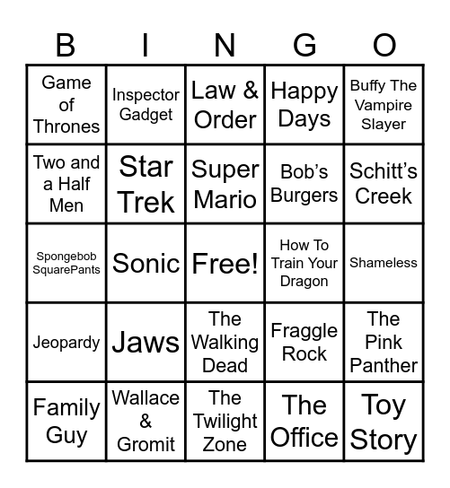 Theme Songs Bingo Card