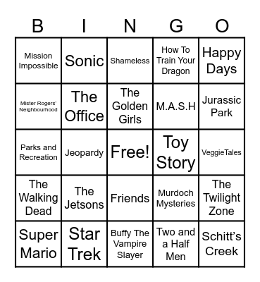 Theme Songs Bingo Card