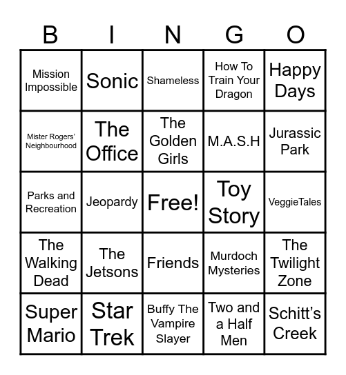 Theme Songs Bingo Card