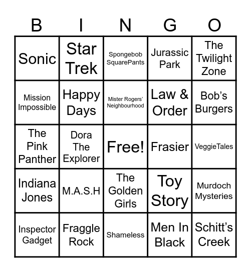 Theme Songs Bingo Card