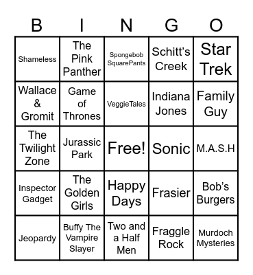 Theme Songs Bingo Card