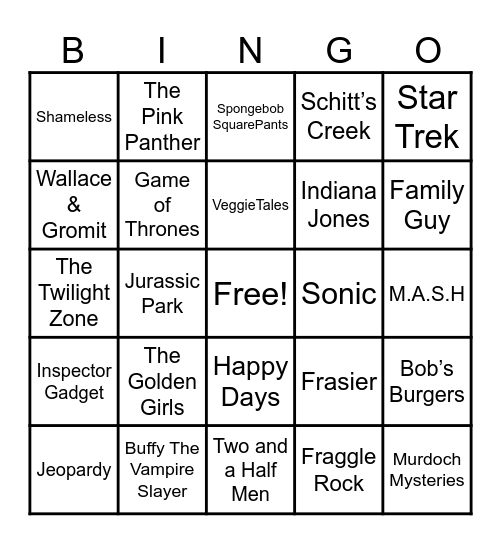 Theme Songs Bingo Card