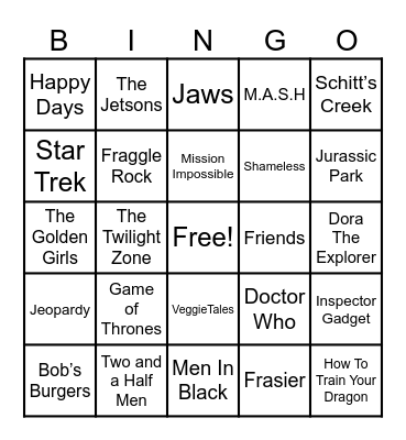 Theme Songs Bingo Card