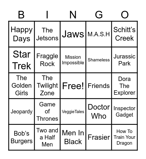 Theme Songs Bingo Card