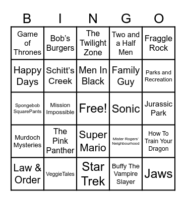 Theme Songs Bingo Card