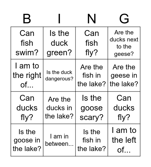 Prepositions and Irregular Nouns Walk Bingo Card