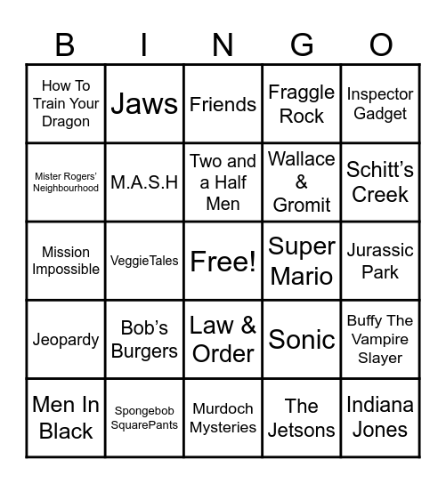 Theme Songs Bingo Card