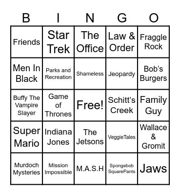 Theme Songs Bingo Card