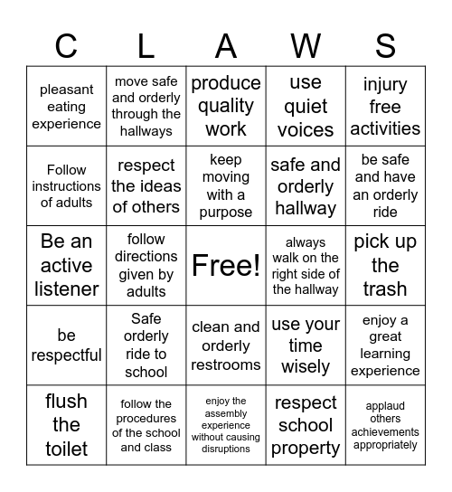 C.L.A.W. Matrix Bingo Card