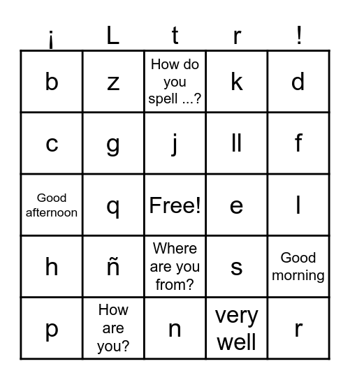 el alfabeto español Bingo Card