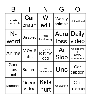 Insta reels Bingo Card