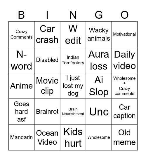 Insta reels Bingo Card