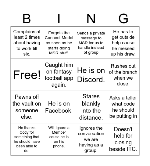 Carson Bingo Card