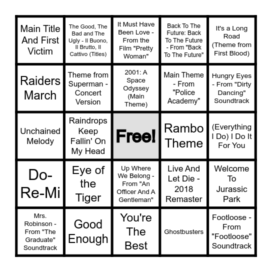 MOVIE MUSIC Bingo Card