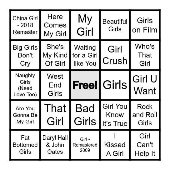 GIRLS Bingo Card