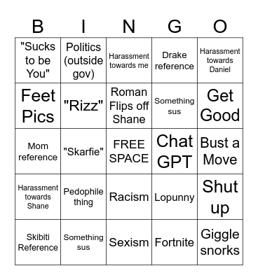 School Bingo Card