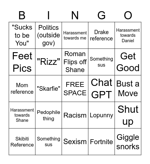 School Bingo Card