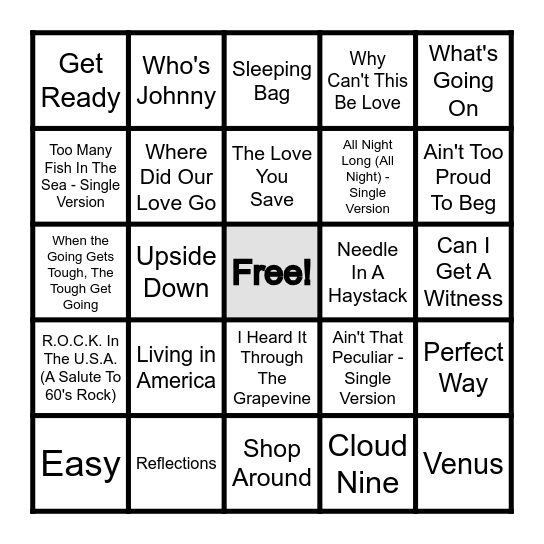 MOTOWN Bingo Card