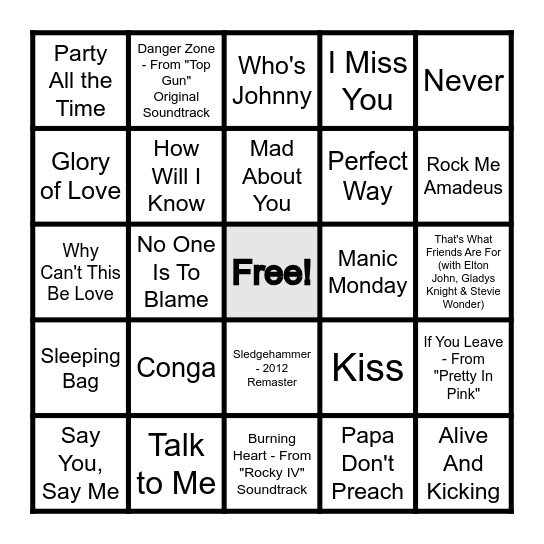 1986 Bingo Card